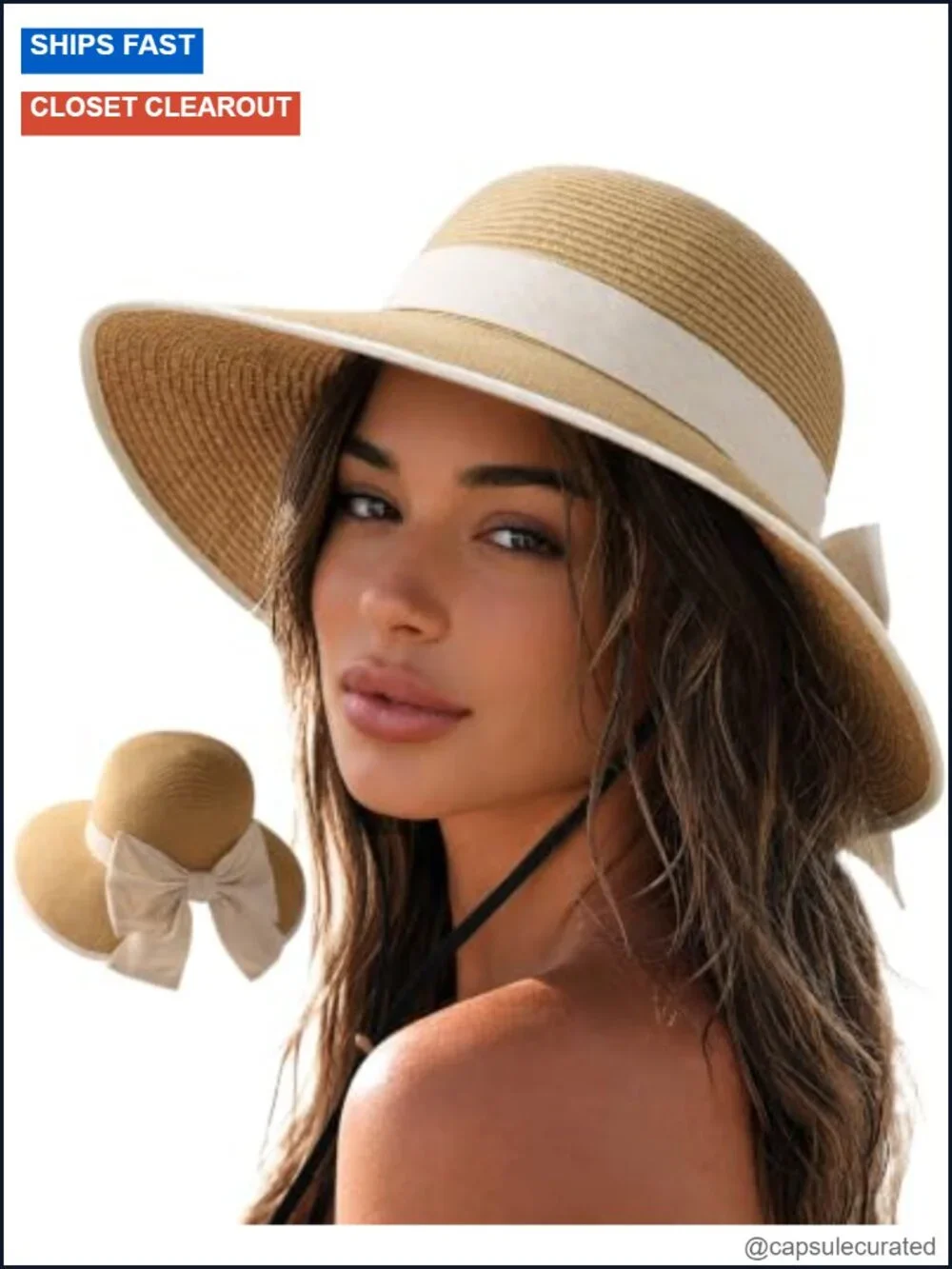 Women's Wide Brim Sun Hat with Ponytail Hole, Foldable Travel Beach Hat